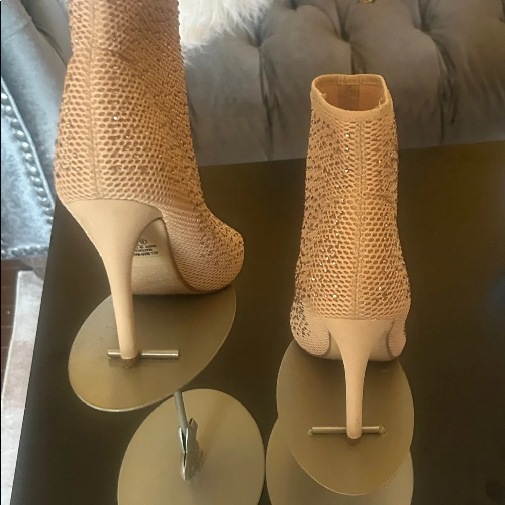 Elegant Cream Peep-Toe Ankle Boots - Picture 12 of 13